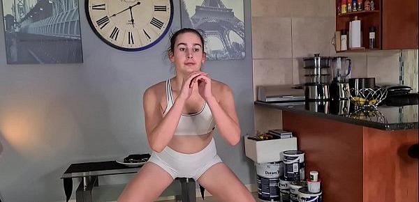  Pissing in my white tights while doing yoga stretches
